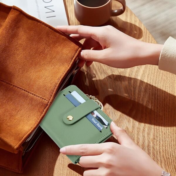 FOXER Small Wallets Woman RFID Blocking Leather Credit Card Holder - with ID Window - Card Wallets for Women - with Zipper Coin Purse - Keychain Wallet - Image 6
