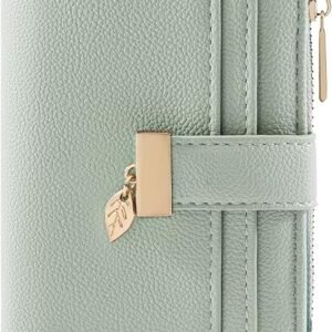 Small Wallet Women RFID Blocking Bifold Soft Leather Card Holder with ID Window Zipper Coin Pocket Wallets for Women Green