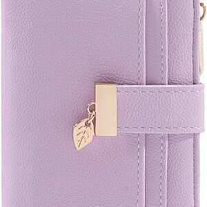 Wallet Women Bifold Leather Wallets for Women Credit Card Holder with ID Window Zipper Coin Pocket Light Purple
