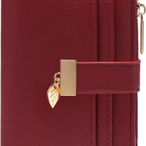 Wallet Women Bifold Leather Wallets for Women Credit Card Holder with ID Window Zipper Coin Pocket Red