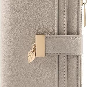Wallet Women Bifold Leather RFID Mini Wallets for Women Credit Card Holder with ID Window Zipper Coin Pocket Taupe