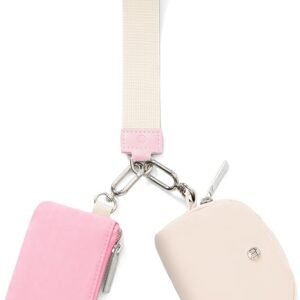 Mini Zip Around Wristlet Wallet for Women Dual Pouch Wristlet Portable Wallet Coin Purse Mini Women Coin Pocket（Pink+White）