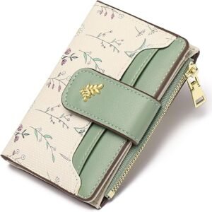 Small Wallets for Women RFID Blocking Leather Bifold Zipper Pocket Wallet Credit Card Holder with ID