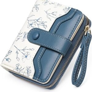 Small Wallet for Women Leather RFID Blocking Bifold Zipper Pocket Credit Card Holder Purse Wallets with ID Window